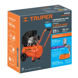 100300 / COMP-KIT25 Kit Compresor de aire 25L 3HP, manguera y pistola, Truper