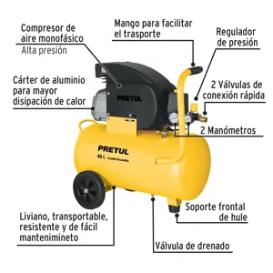 22066 / COMP-KIT40P Kit Compresor de aire 40L 3HP, manguera y pistola, Pretul