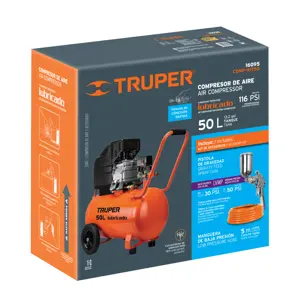 16095 / COMP-KIT50 Kit Compresor de aire 50L 3½HP, manguera y pistola, Truper