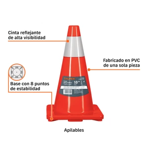 Cono de precaución de 45 cm de PVC con reflejante, Truper
