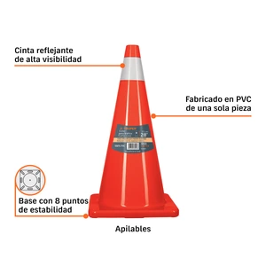 Cono de precaución de 70 cm de PVC con reflejante, Truper