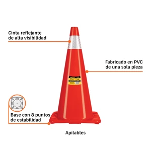 Cono de precaución de 70 cm de PVC con reflejante, Pretul