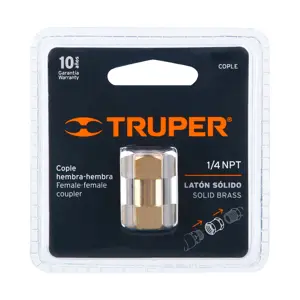 Cople de latón, tipo FF, cuerda 1/4 NPT, Truper