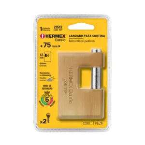 23512 / COR-75P Candado antipalanca 75 mm cuerpo de latón, Hermex Basic