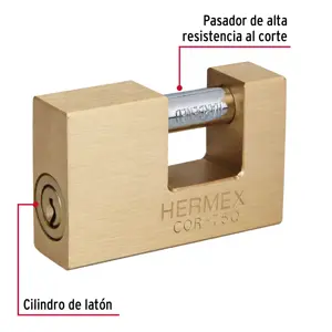 Hermex Candado antipalanca, 75mm, cuerpo de latón, llave puntos