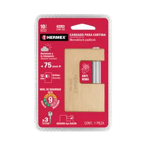 43353 / COR-75X Hermex Candado antipalanca, 75mm, cuerpo de latón, llave tetra