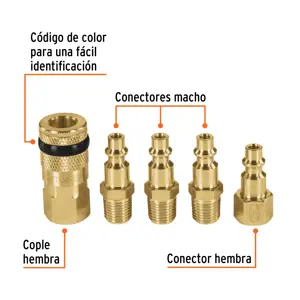 Truper Juego de 5 piezas, coples y conectores rápidos de latón