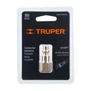 Truper Conector rápido de latón, tipo F, cuerda 1/4