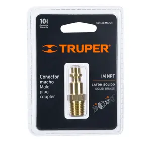 Truper Conector rápido de latón, tipo M, cuerda 1/4