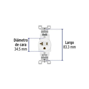 Volteck Contacto sencillo, 2 polos 3 hilos, 20 A, Standard, blanco