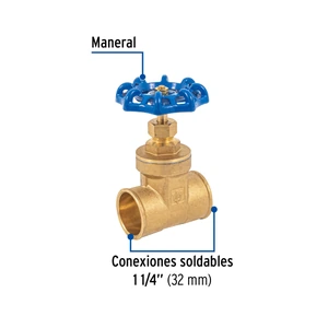 Válvula de compuerta de latón soldable de 1 1/4