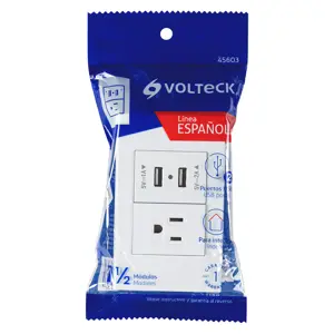 Volteck Placa armada 1contacto, 2puertos USB, 1.5mod,Española,blanco