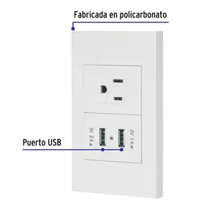 Volteck Placa armada 1contacto, 2puertos USB, 1.5mod,Española,blanco