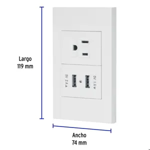 Volteck Placa armada 1contacto, 2puertos USB, 1.5mod,Española,blanco