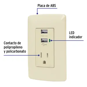 Volteck Contacto aterrizado + 2 puertos USB, marfil, línea Italiana