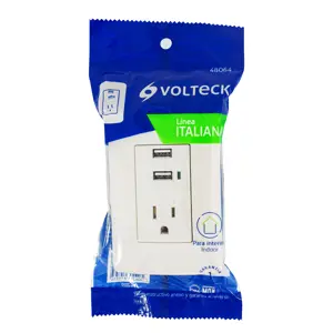Volteck Contacto aterrizado + 2 puertos USB, marfil, línea Italiana