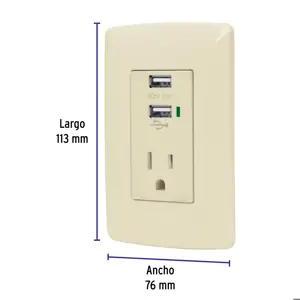 Volteck Contacto aterrizado + 2 puertos USB, marfil, línea Italiana
