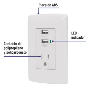 Volteck Contacto aterrizado + 2 puertos USB, blanco, línea Italiana
