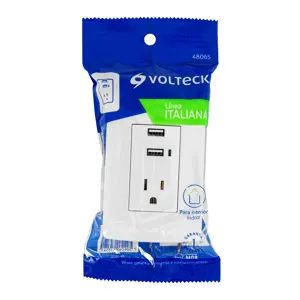 Volteck Contacto aterrizado + 2 puertos USB, blanco, línea Italiana