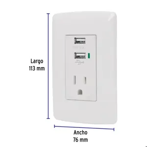 Volteck Contacto aterrizado + 2 puertos USB, blanco, línea Italiana