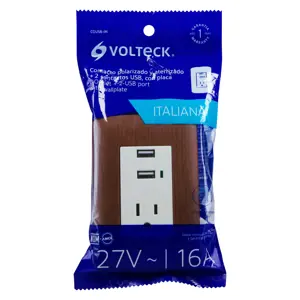 Volteck Contacto aterrizado + 2 puertos USB, madera, línea Italiana