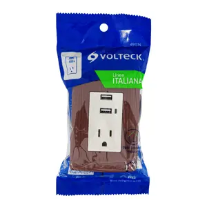 49814 / COUSB-IM  Volteck Contacto aterrizado + 2 puertos USB, madera, línea Italiana