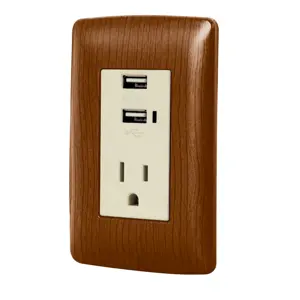 49814 / COUSB-IM  Volteck Contacto aterrizado + 2 puertos USB, madera, línea Italiana