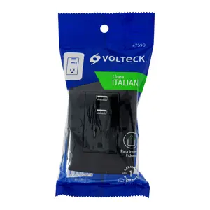 Volteck Contacto aterrizado + 2 puertos USB, negro, línea Italiana