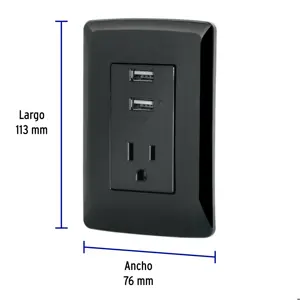 Volteck Contacto aterrizado + 2 puertos USB, negro, línea Italiana