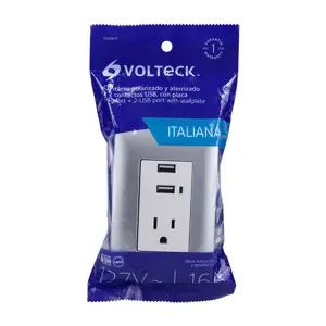 Volteck Contacto aterrizado + 2 puertos USB, plata, línea Italiana