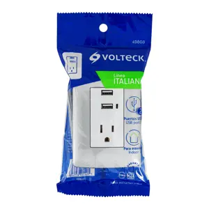 49808 / COUSB-IP  Volteck Contacto aterrizado + 2 puertos USB, plata, línea Italiana