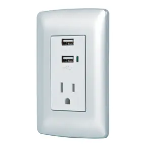 49808 / COUSB-IP  Volteck Contacto aterrizado + 2 puertos USB, plata, línea Italiana