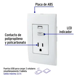 Volteck Contacto 2polos + tierra con 2 puertos USB, Oslo, blanco