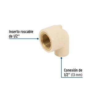 Codo 90° de CPVC con inserto latón 1/2