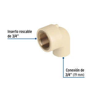 Codo 90° de CPVC con inserto latón 3/4