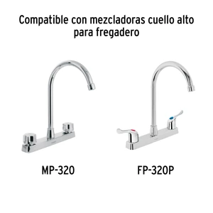 Foset Cuello alto para mezcladora de fregadero, cromo, Basic