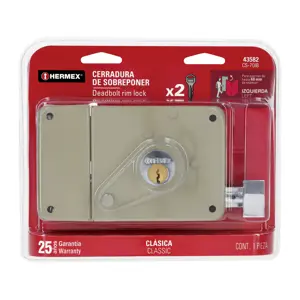 43582 / CS-70IB Hermex Cerradura sobreponer izq clásica, llave tradicional, blíster
