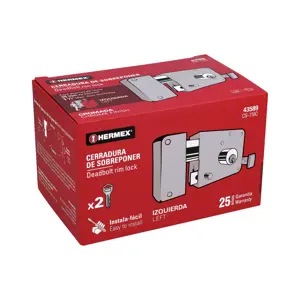 43589 / CS-75IC Hermex Cerradura sobreponer izq instala-fácil, cromada, tradicional