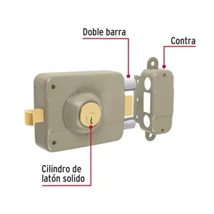 Hermex Cerradura sobreponer der 2 barras clásica, llave tradicional
