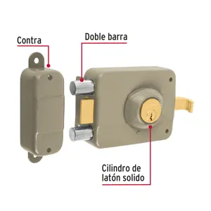 Hermex Cerradura sobreponer izq 2 barras clásica, llave tradicional