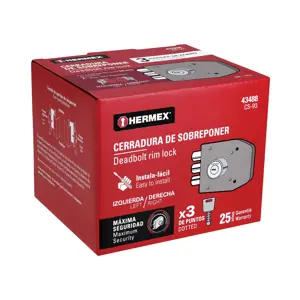 43488 / CS-93 Hermex Cerradura de sobreponer 3 barras instala-fácil, llave puntos