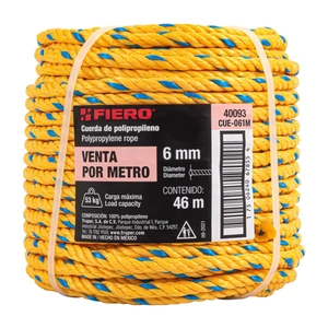 Fiero Metro de cuerda amarilla de polipropileno 6 mm, rollo 46m