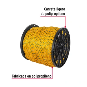Fiero Metro de cuerda amarilla de polipropileno 8mm, carrete 640m
