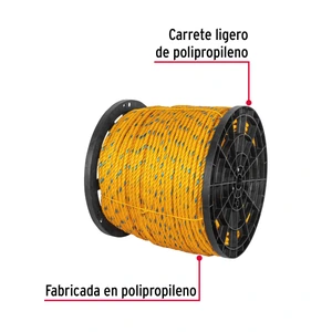 Fiero Metro de cuerda amarilla de polipropileno 11mm, carrete 360m
