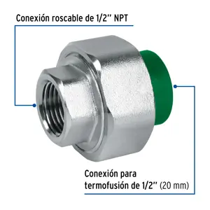 Tuerca unión PPR, mixta inserto metálico,  1/2