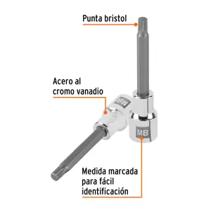 Dado punta larga bristol M8, cuadro 1/2