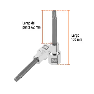 Dado punta larga bristol M8, cuadro 1/2