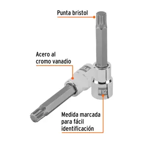 Dado punta larga bristol M12, cuadro 1/2