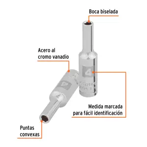 Dado largo de 4 mm, 6 puntas, cuadro 1/4