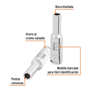 Dado largo de 5 mm, 6 puntas, cuadro 1/4